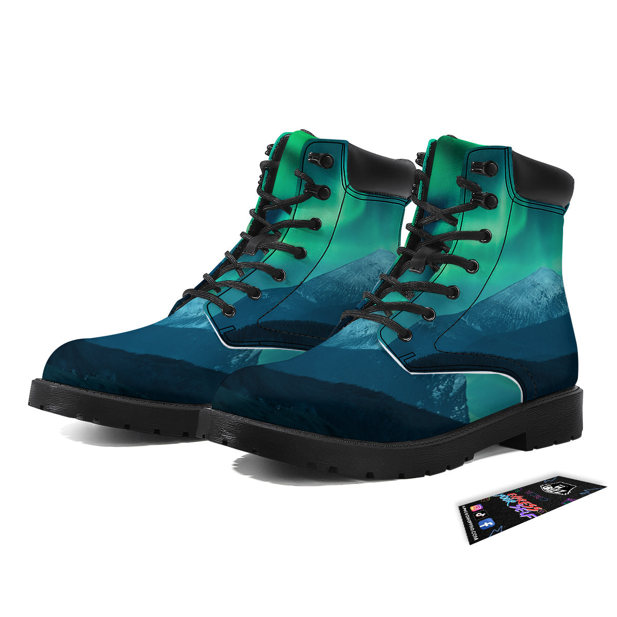 Green Northern Lights And Snowy Mountains Print Boots-grizzshop