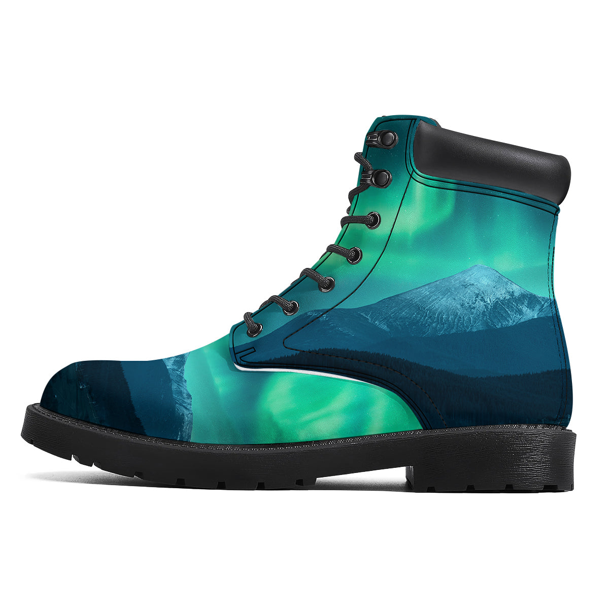 Green Northern Lights And Snowy Mountains Print Boots-grizzshop