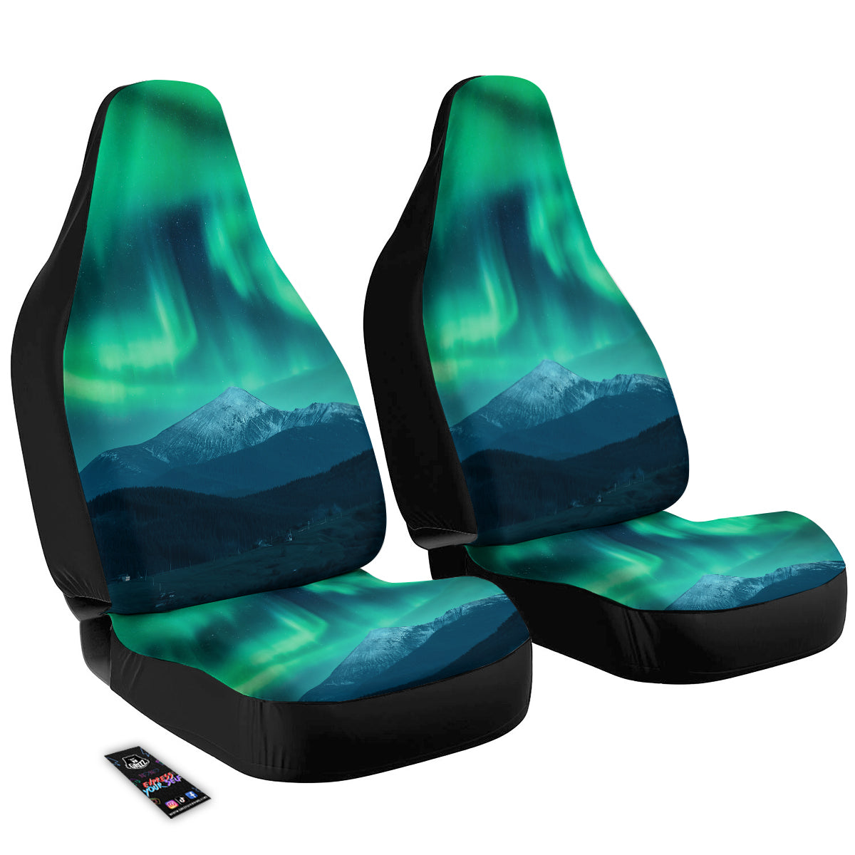 Green Northern Lights And Snowy Mountains Print Car Seat Covers-grizzshop