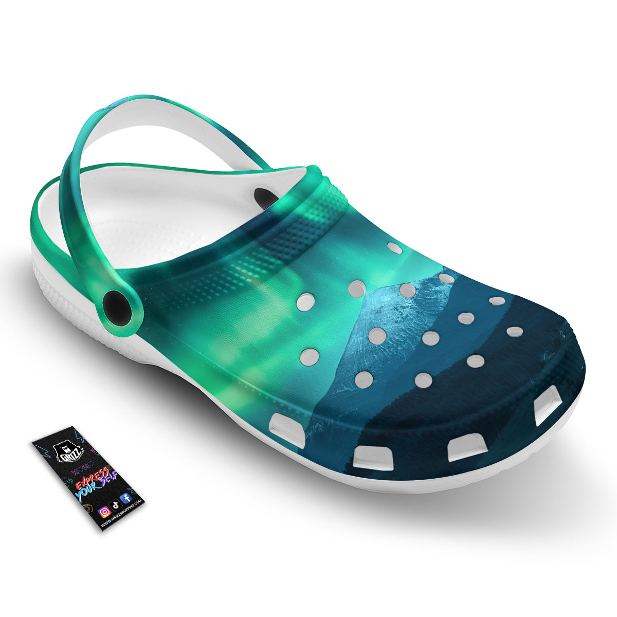 Green Northern Lights And Snowy Mountains Print Clog-grizzshop
