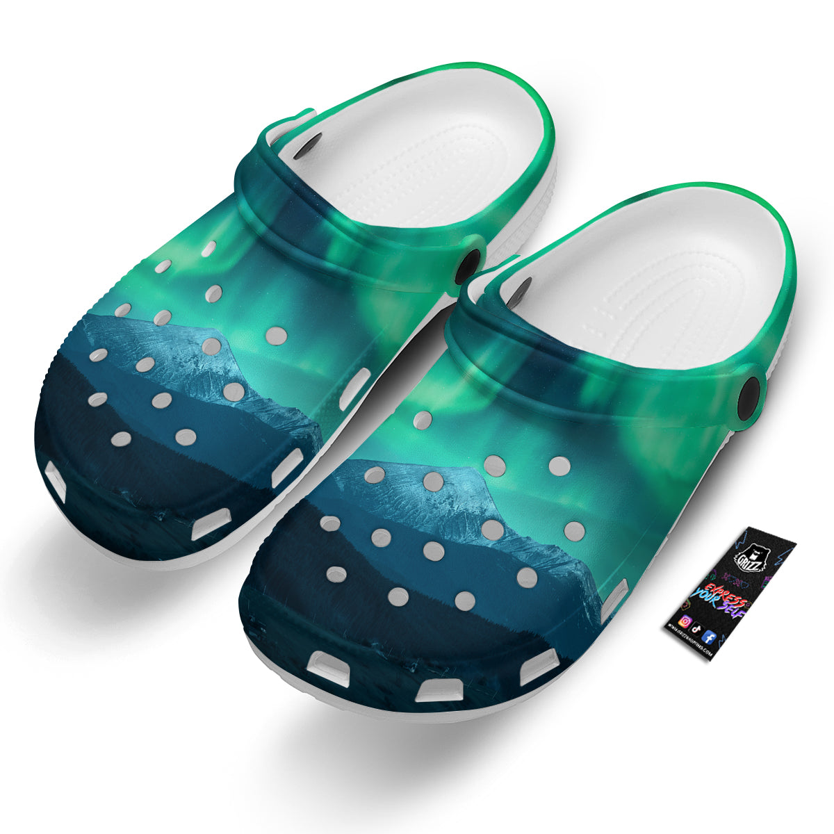 Green Northern Lights And Snowy Mountains Print Clog-grizzshop