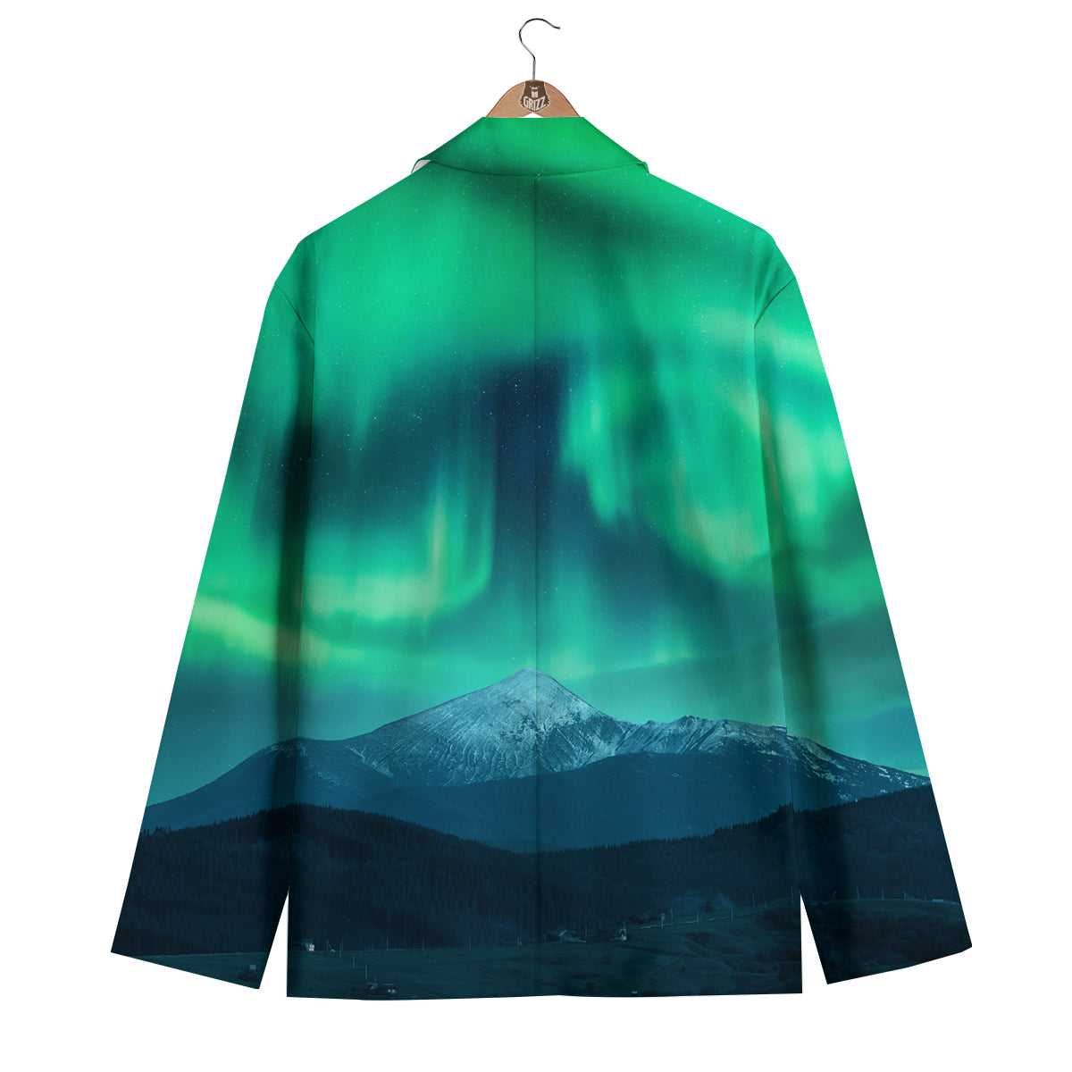 Green Northern Lights And Snowy Mountains Print Men's Blazer-grizzshop