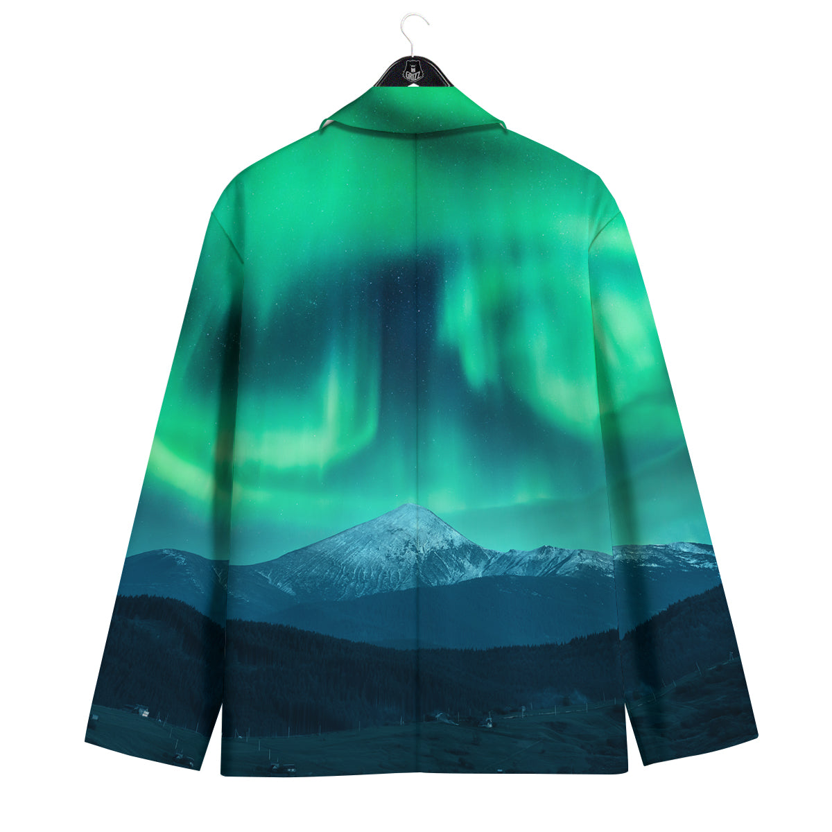 Green Northern Lights And Snowy Mountains Print Men's Sport Coat-grizzshop