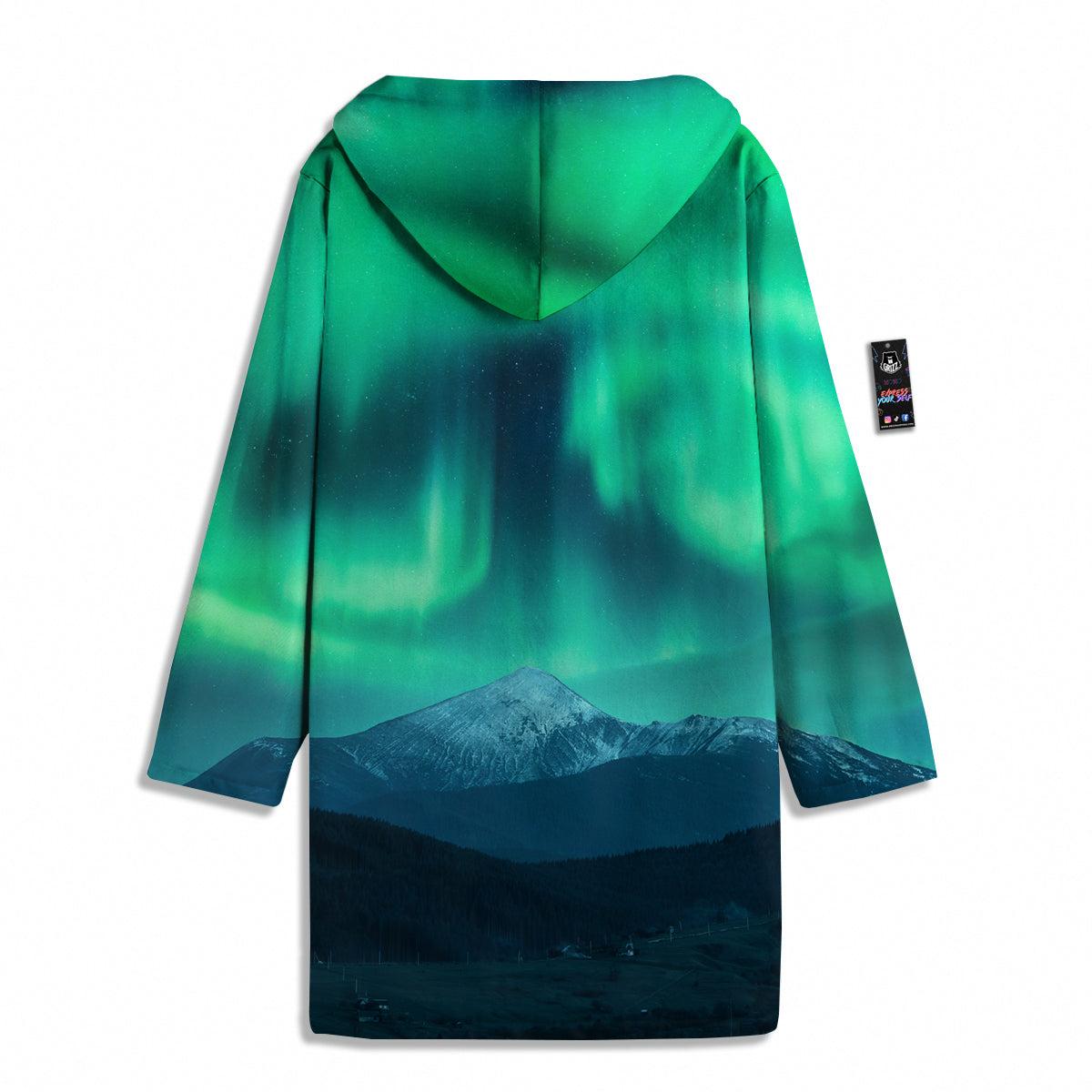 Green Northern Lights And Snowy Mountains Print Men's Windbreaker Jacket-grizzshop