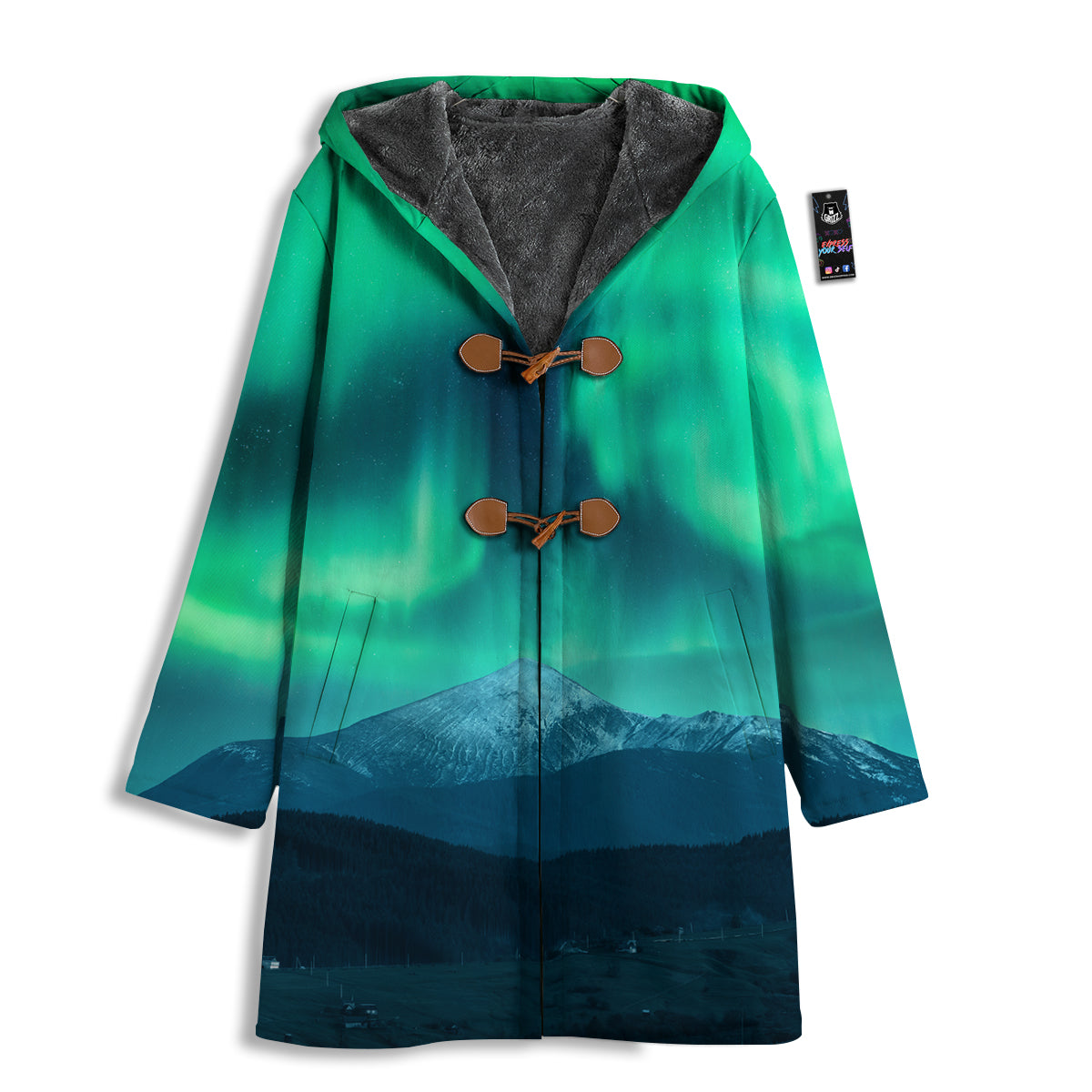 Green Northern Lights And Snowy Mountains Print Men's Windbreaker Jacket-grizzshop