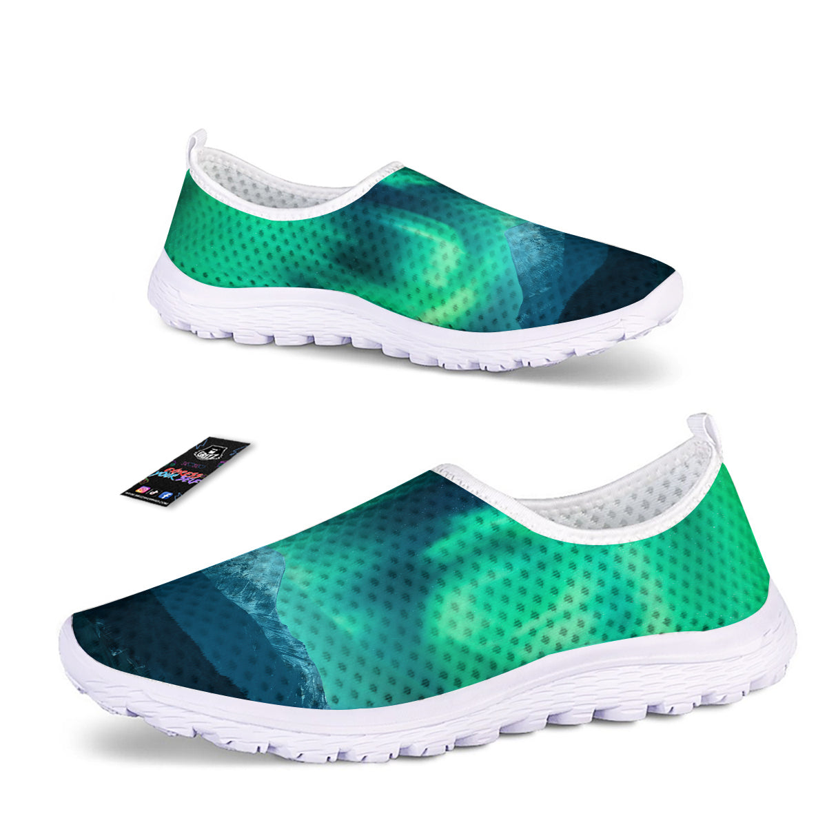 Green Northern Lights And Snowy Mountains Print Nurse Shoes-grizzshop