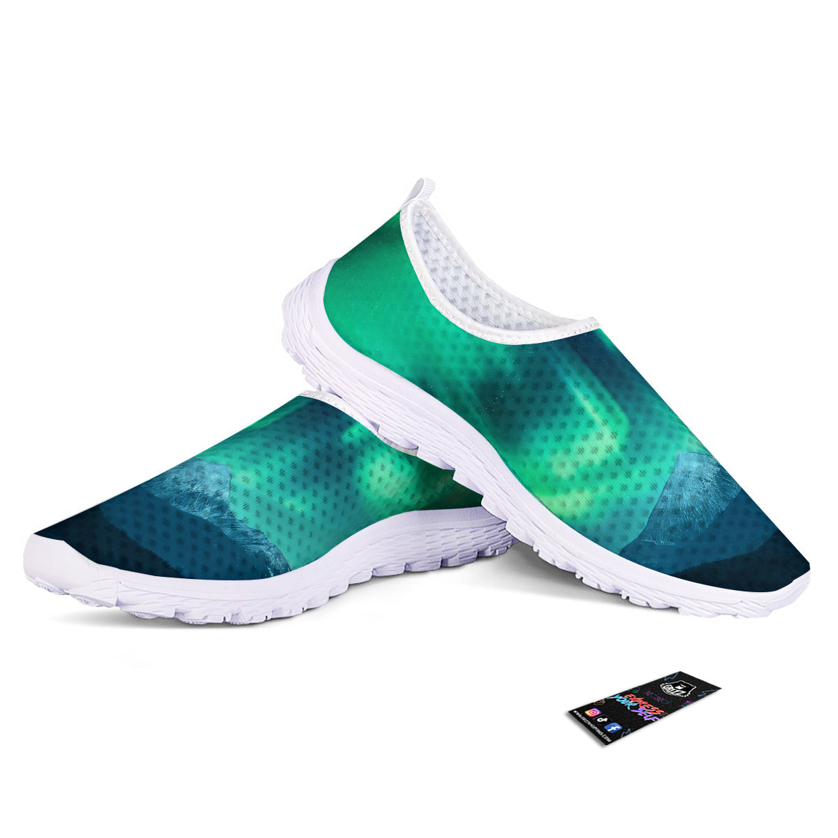 Green Northern Lights And Snowy Mountains Print Nurse Shoes-grizzshop