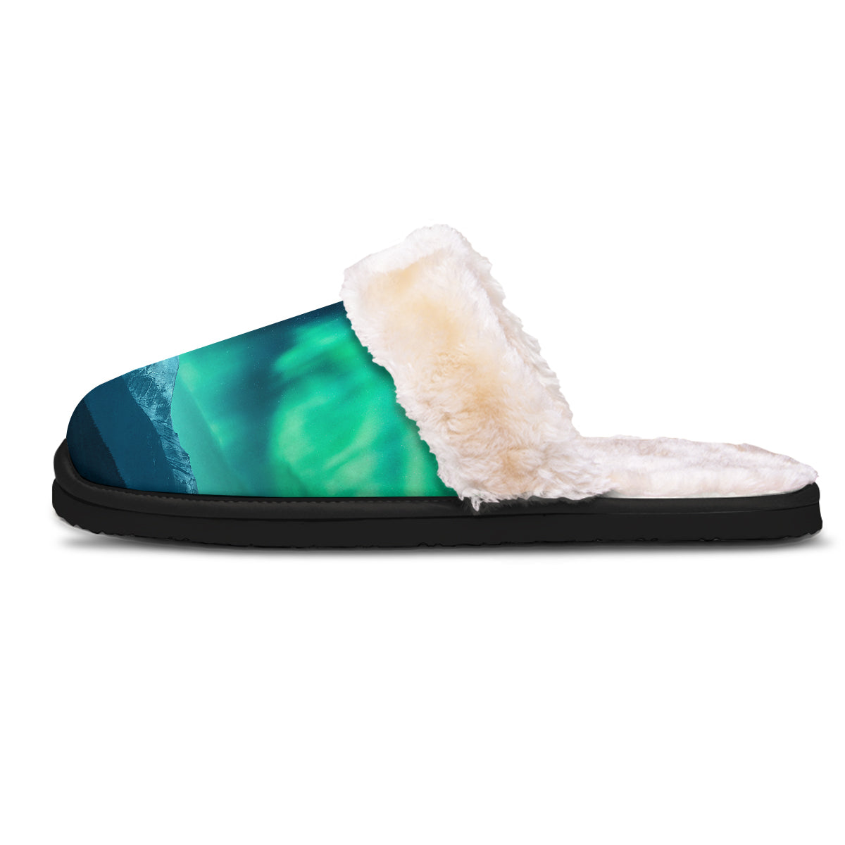 Green Northern Lights And Snowy Mountains Print Slippers-grizzshop