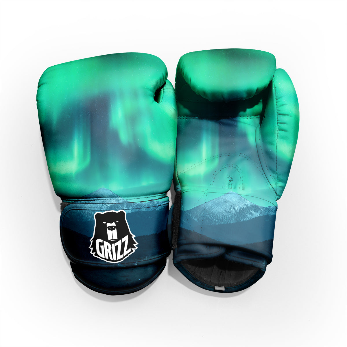 Green Northern Lights And Snowy Mountains Print Pro Boxing Glove