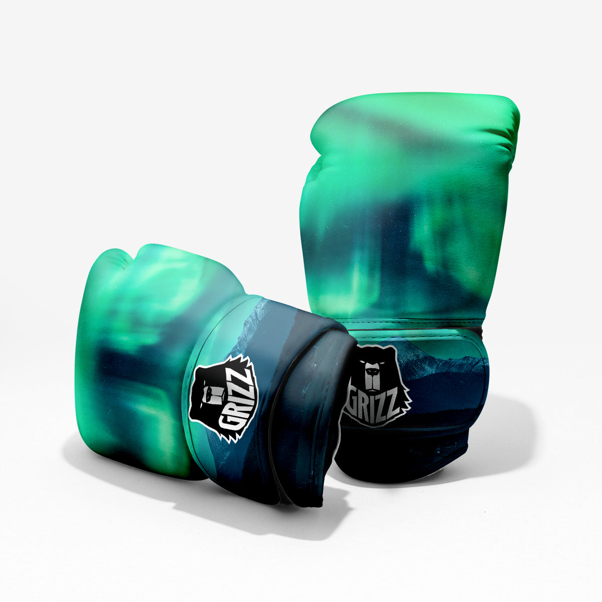 Green Northern Lights And Snowy Mountains Print Pro Boxing Glove