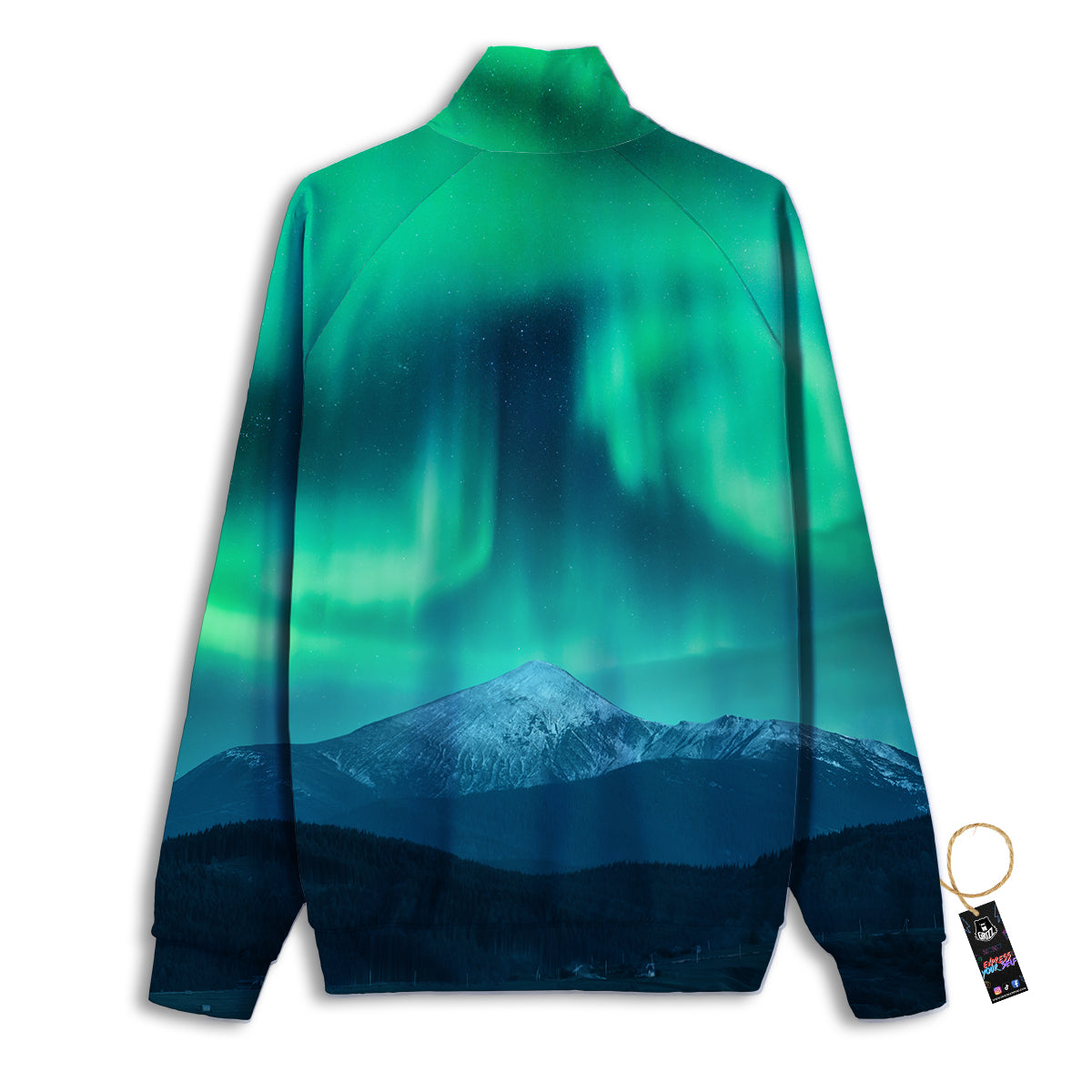 Green Northern Lights And Snowy Mountains Print Track Jacket-grizzshop