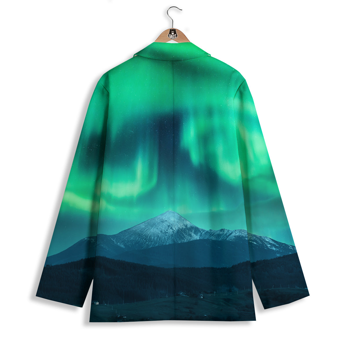 Green Northern Lights And Snowy Mountains Print Women's Blazer-grizzshop