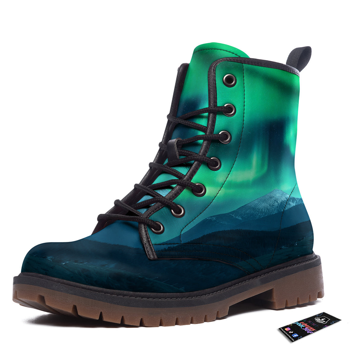 Green Northern Lights And Snowy Mountains Print Work Boots-grizzshop