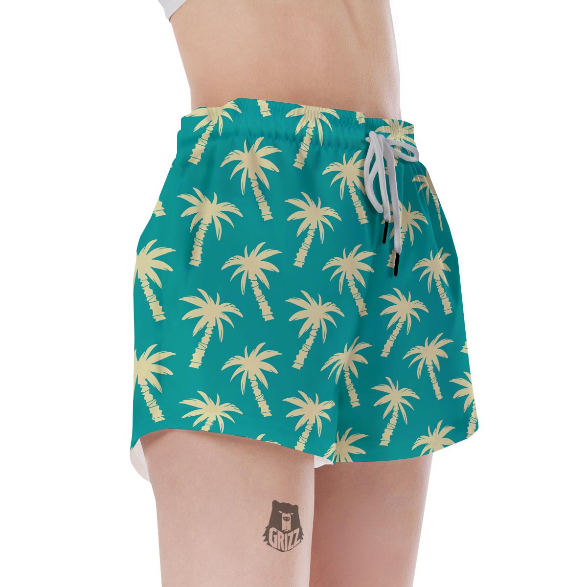 Green Palm Tree Hawaiin Print Women's Shorts-grizzshop