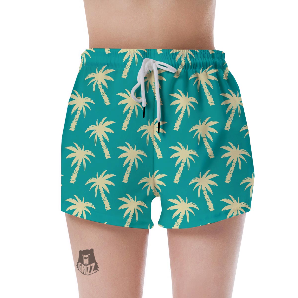 Green Palm Tree Hawaiin Print Women's Shorts-grizzshop