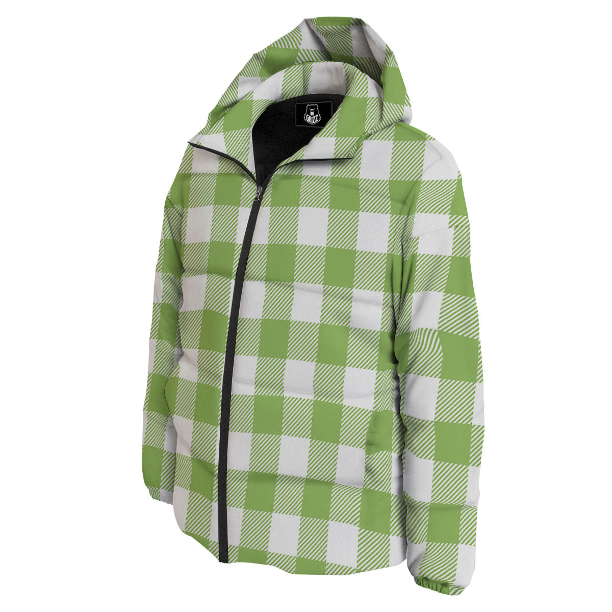 Green Pear And White Gingham Print Down Jacket-grizzshop
