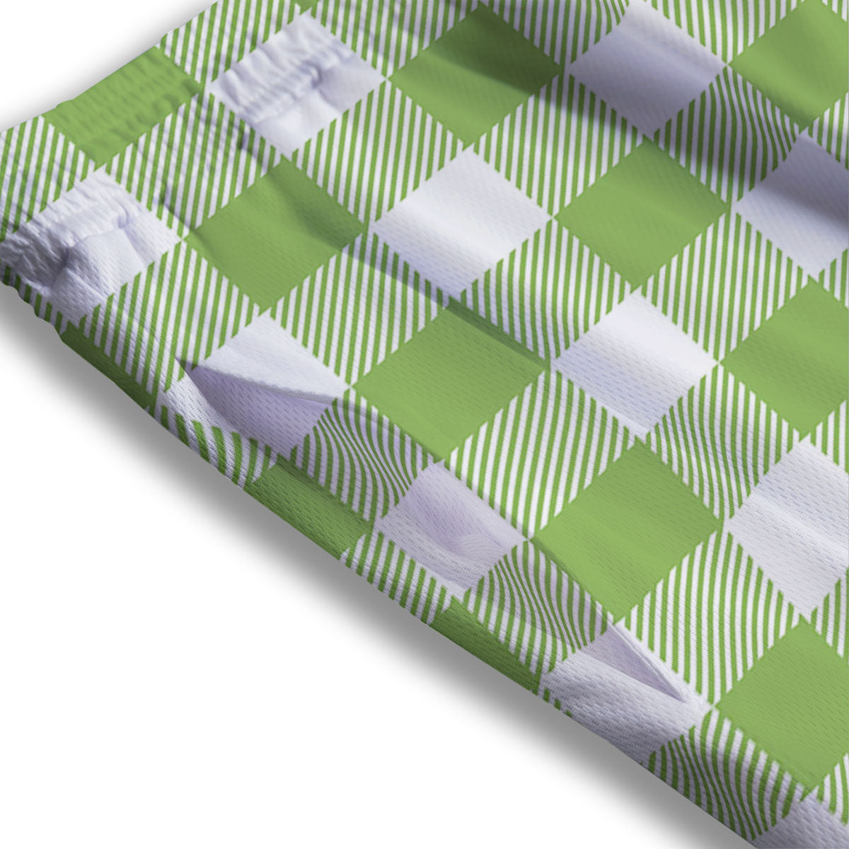 Green Pear And White Gingham Print Mesh Shorts