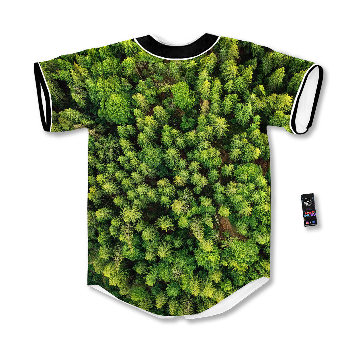 Green Pine Summer Forest Print Baseball Jersey-grizzshop