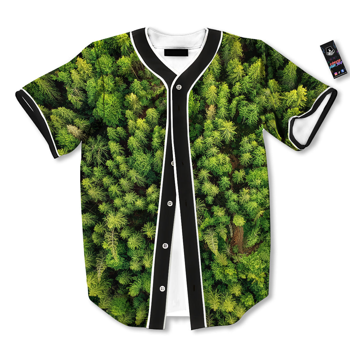 Green Pine Summer Forest Print Baseball Jersey-grizzshop