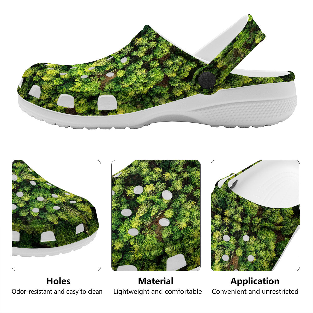 Green Pine Summer Forest Print Clog-grizzshop