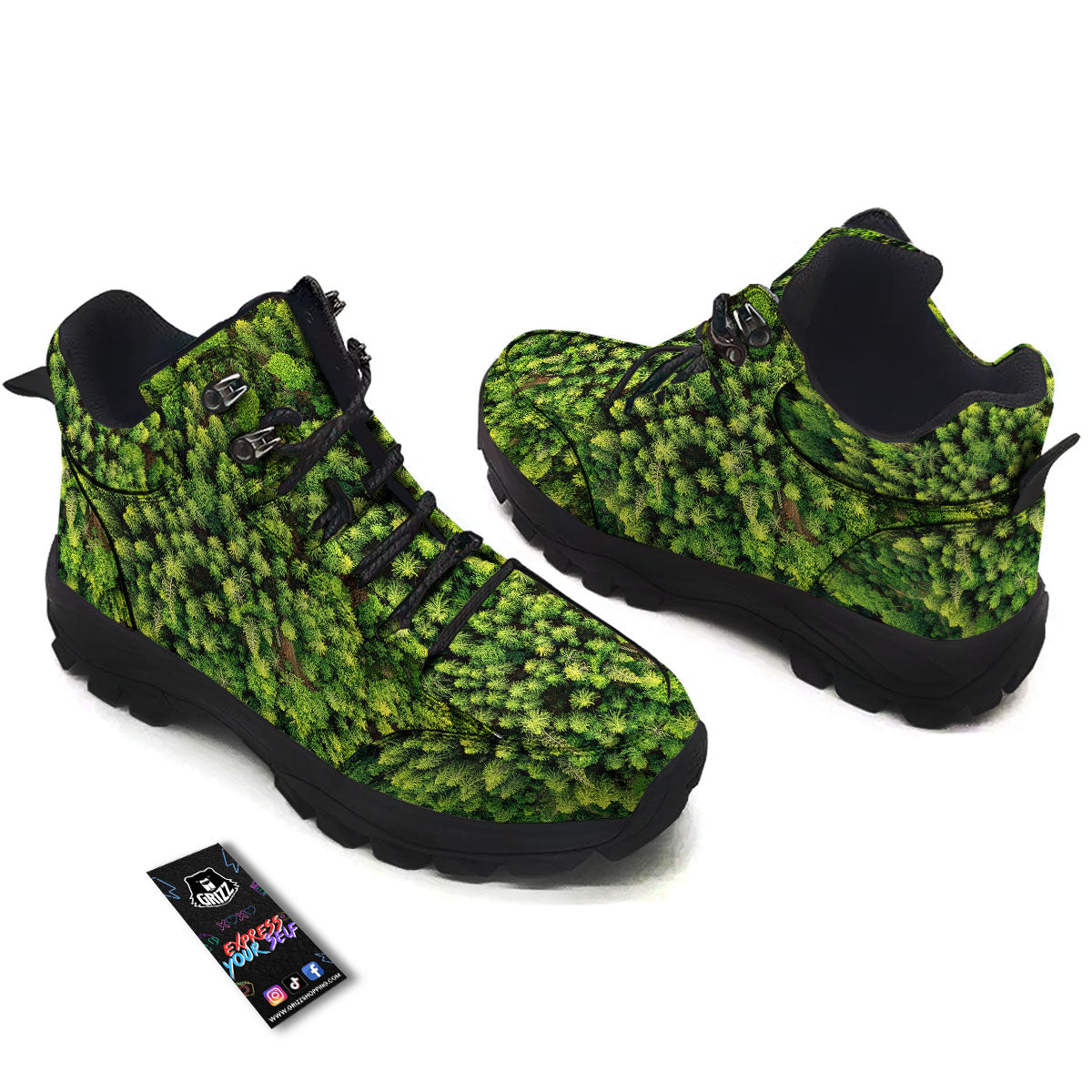 Green Pine Summer Forest Print Hiking Shoes-grizzshop
