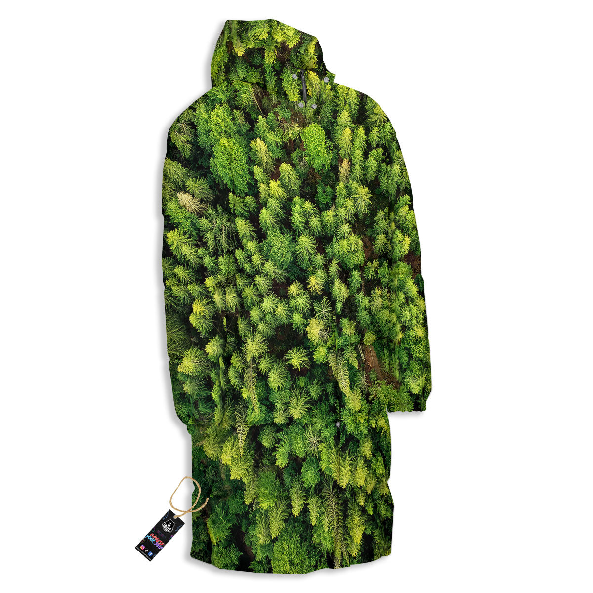 Green Pine Summer Forest Print Long Down Jacket-grizzshop