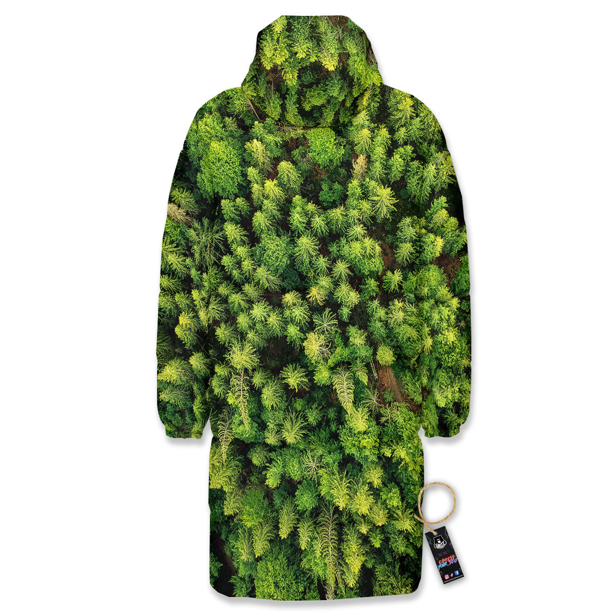 Green Pine Summer Forest Print Long Down Jacket-grizzshop
