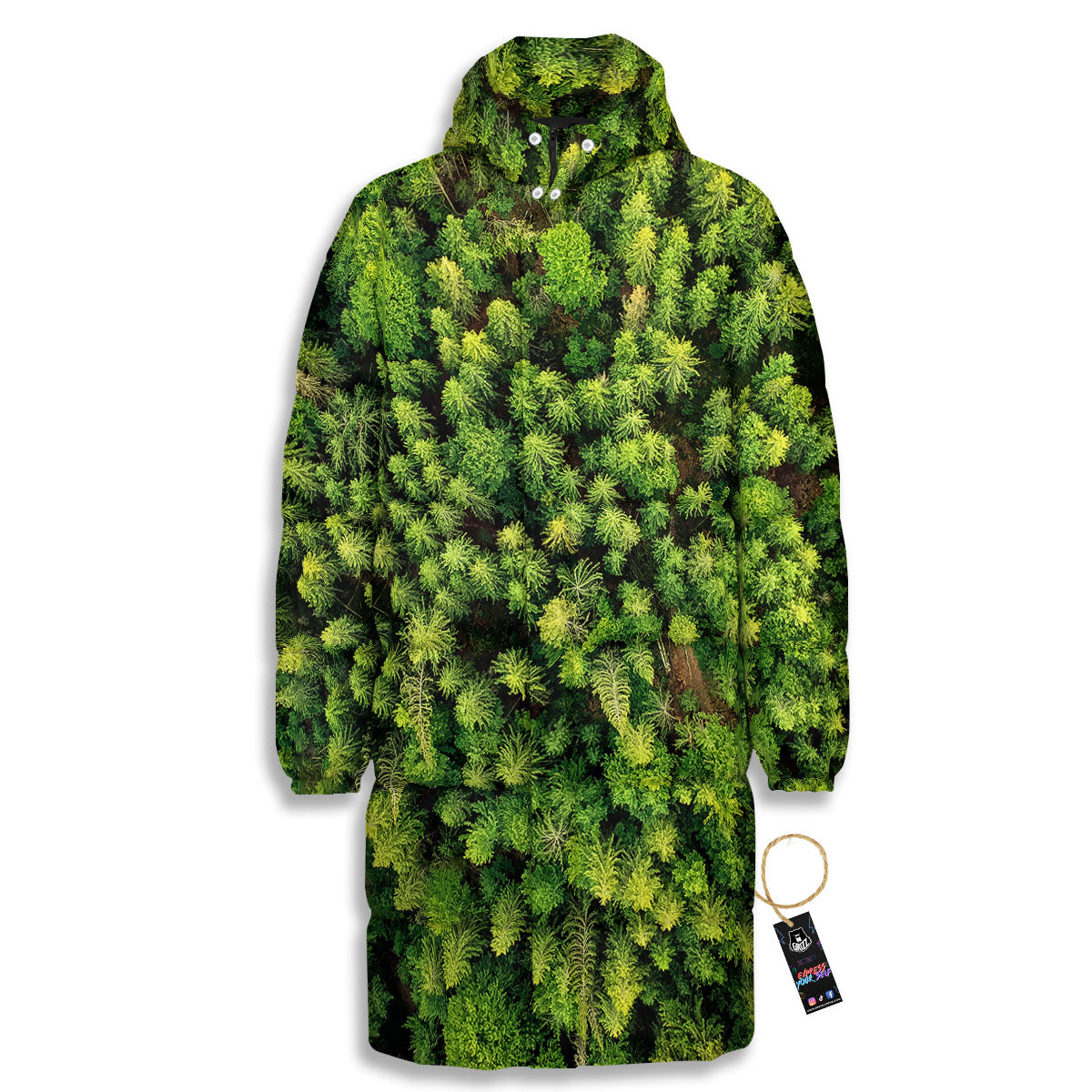 Green Pine Summer Forest Print Long Down Jacket-grizzshop