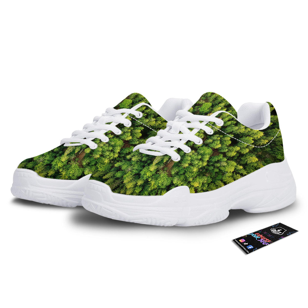 Green Pine Summer Forest Print White Chunky Shoes-grizzshop