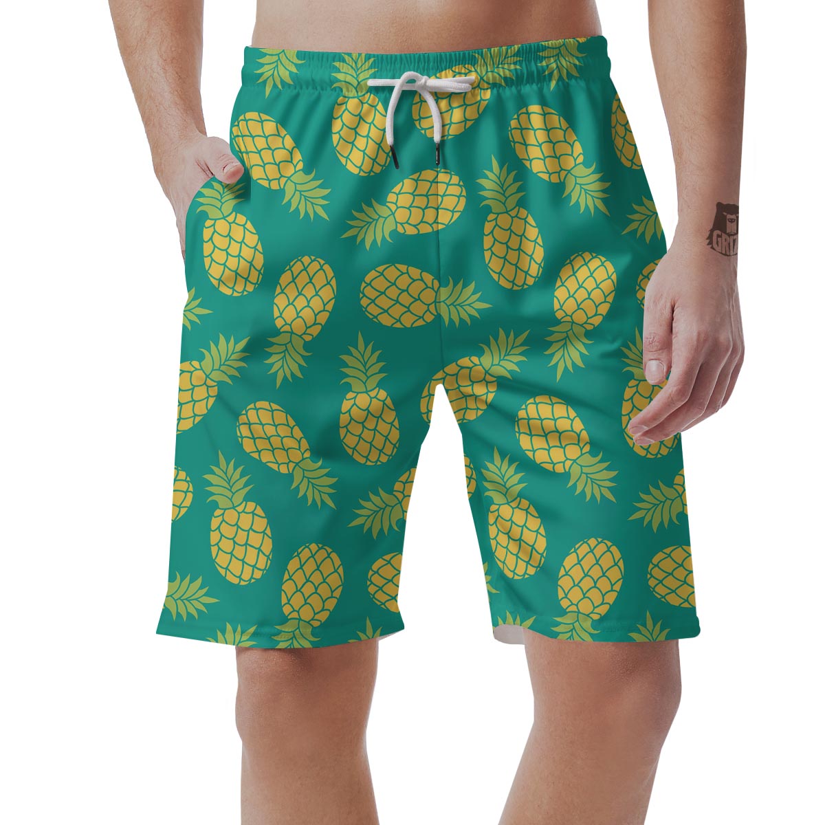 Green Pineapple Print Men's Shorts-grizzshop