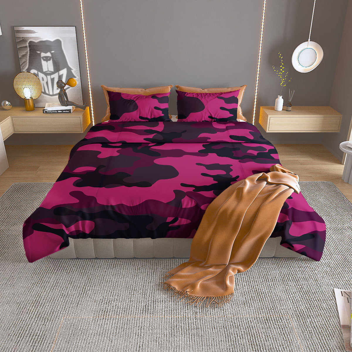 Gingham White And Violet Print Pattern Duvet Cover Bedding Set