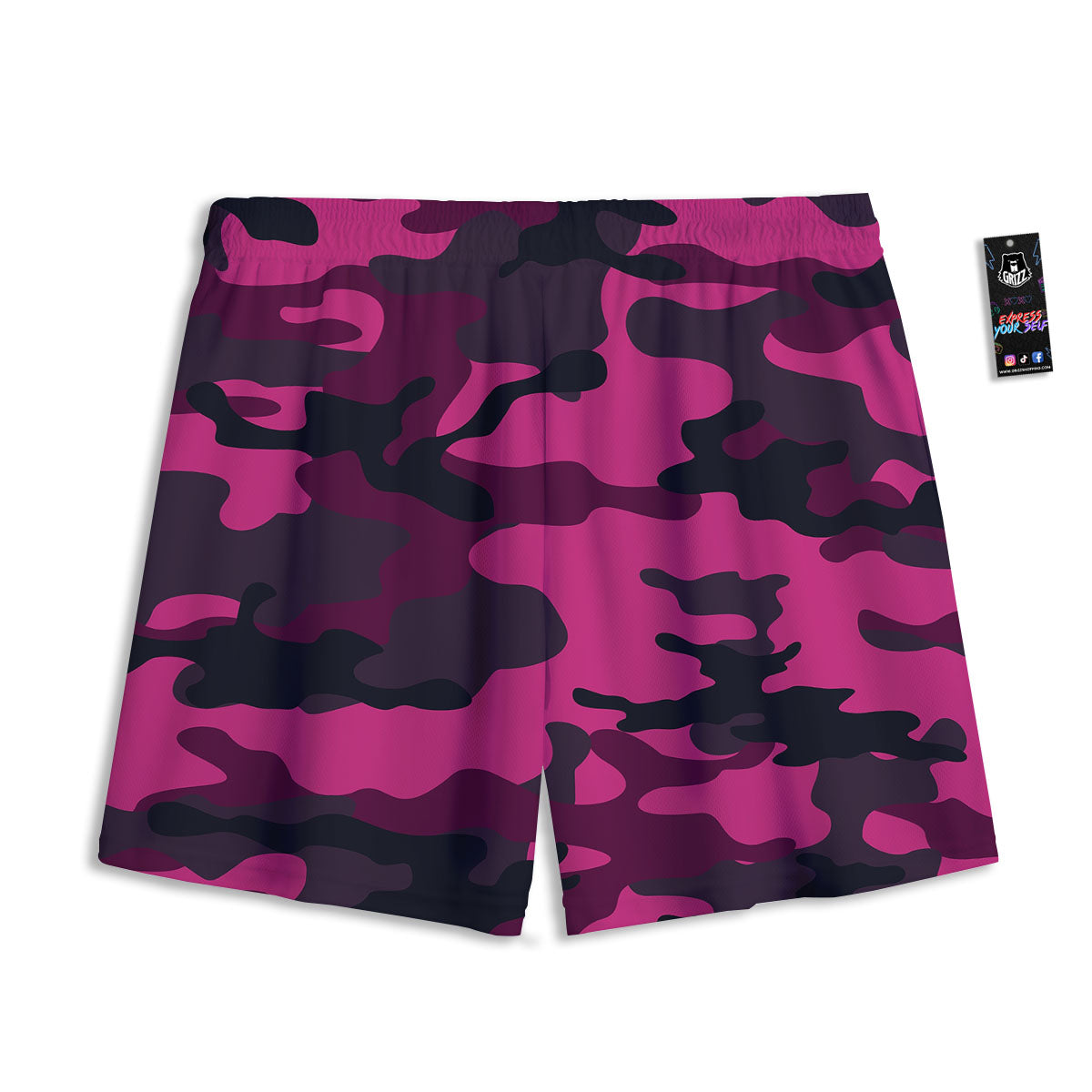 Green Pink And Black Camouflage Print Mesh Shorts