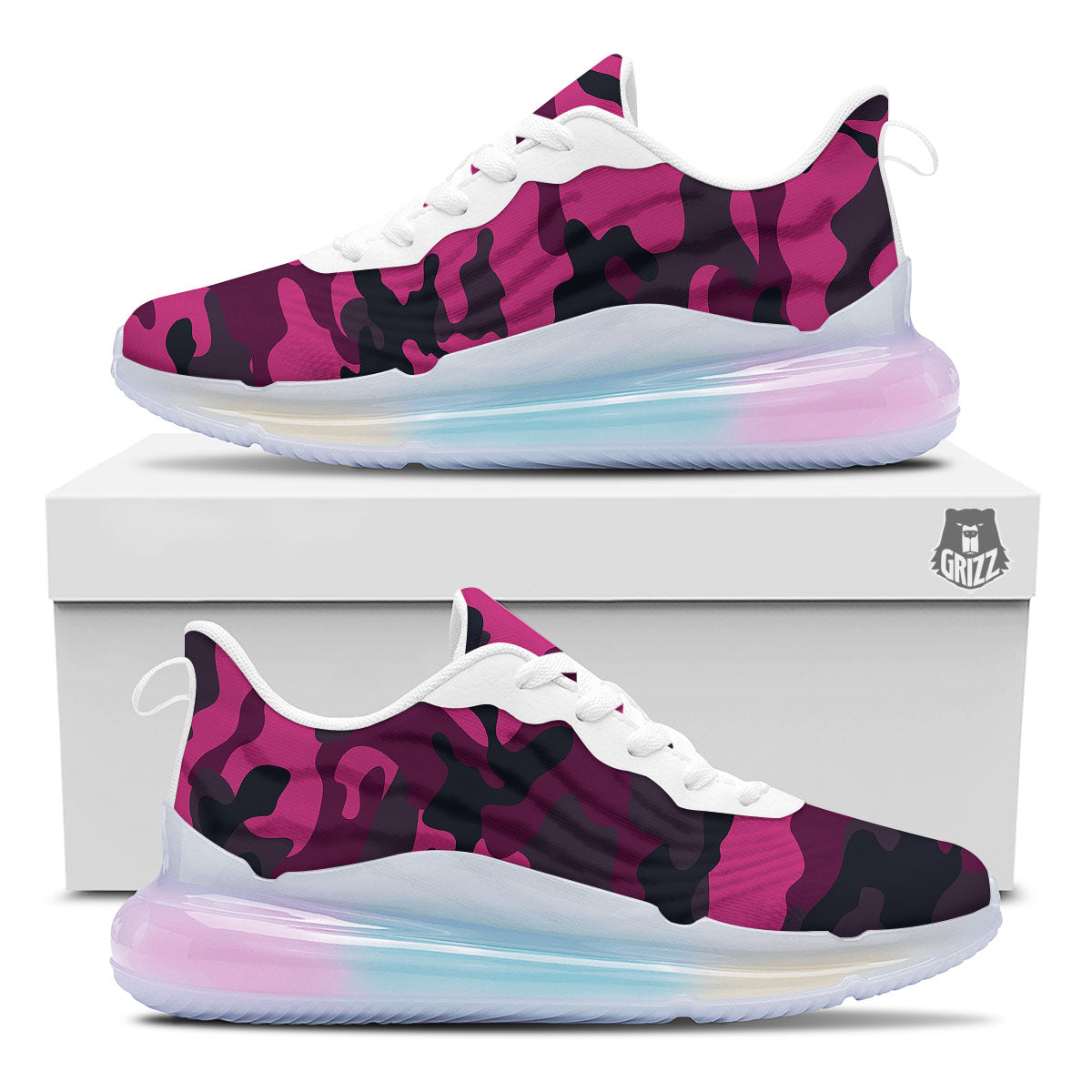 Green Pink And Black Camouflage Print Running Sneakers-grizzshop