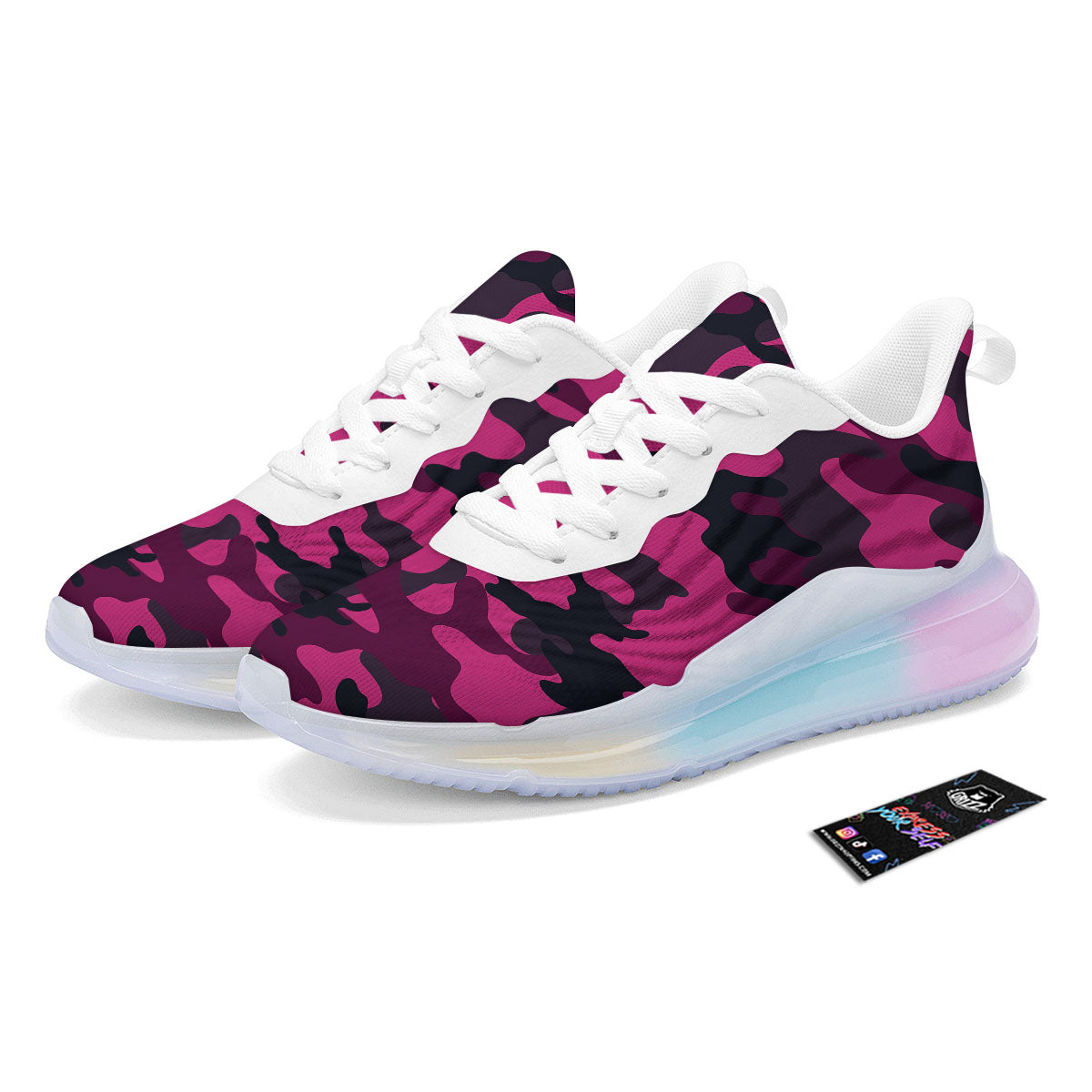 Green Pink And Black Camouflage Print Running Sneakers-grizzshop
