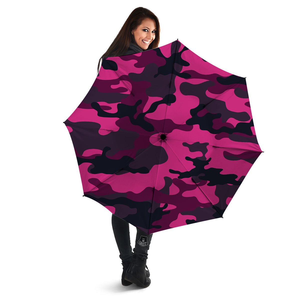 Green Pink And Black Camouflage Print Umbrella-grizzshop