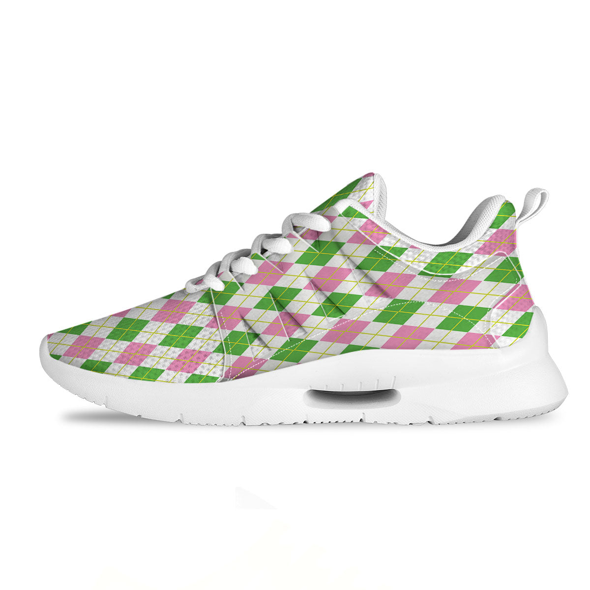 Green Pink And White Argyle Print Pattern Tennis Shoes-grizzshop