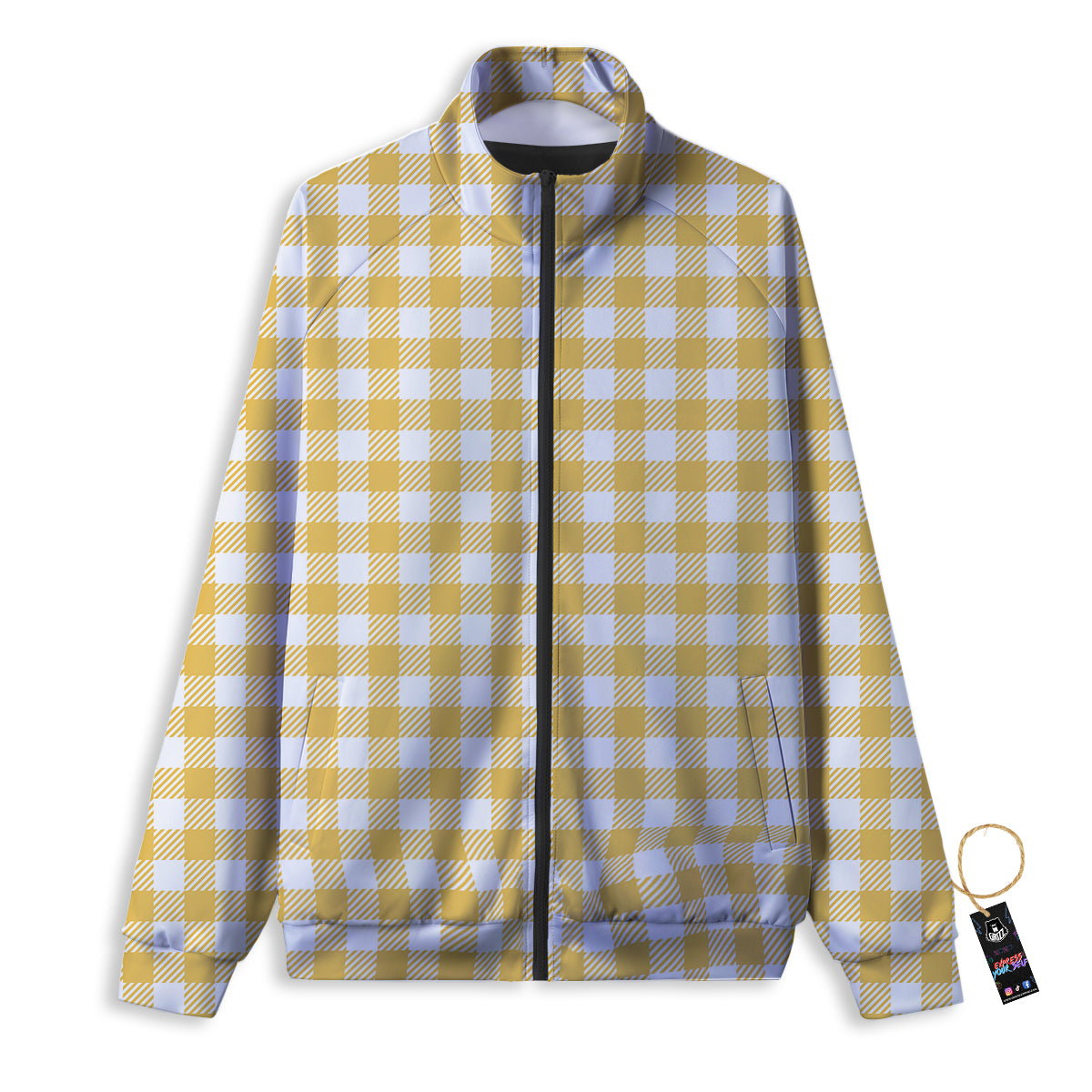Green Pink And White Argyle Print Pattern Track Jacket-grizzshop