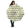 Green Pink And White Argyle Print Pattern Umbrella-grizzshop