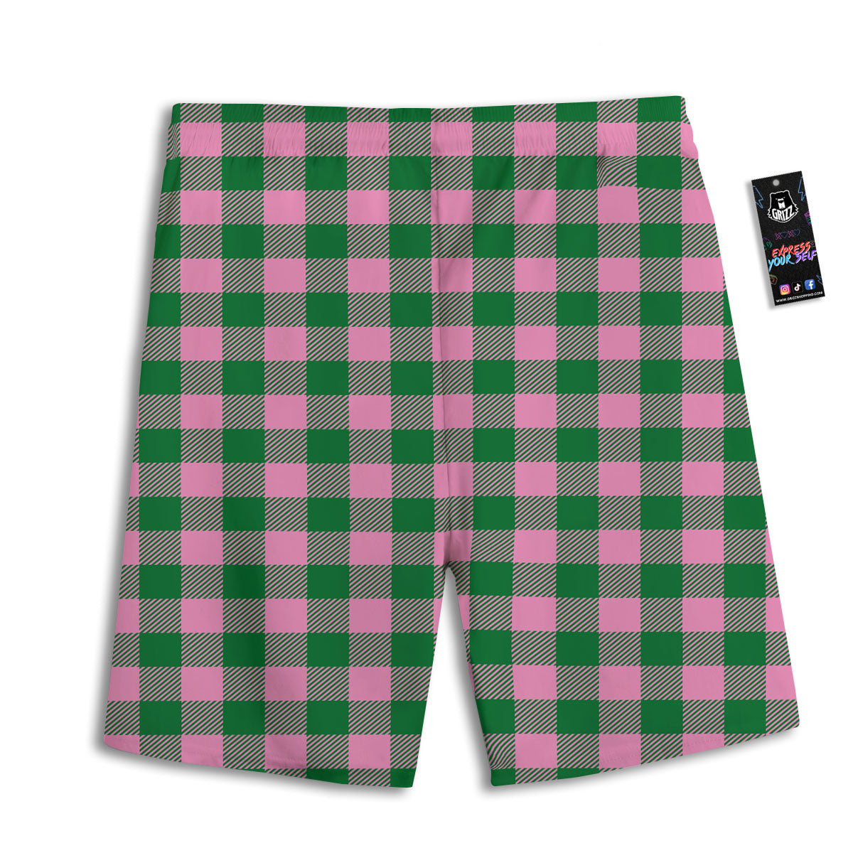 Green Pink And White Tartan Print Pattern Men's Athletic Shorts
