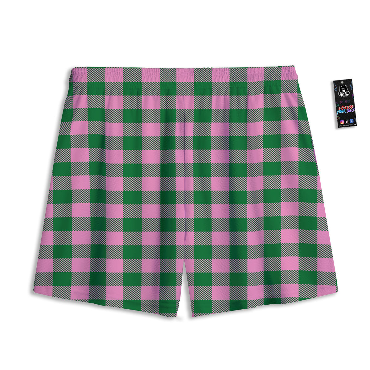 Green Pink And White Tartan Print Pattern Mesh Shorts