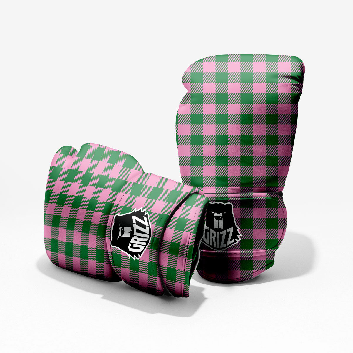 Green Pink And White Tartan Print Pattern Pro Boxing Glove
