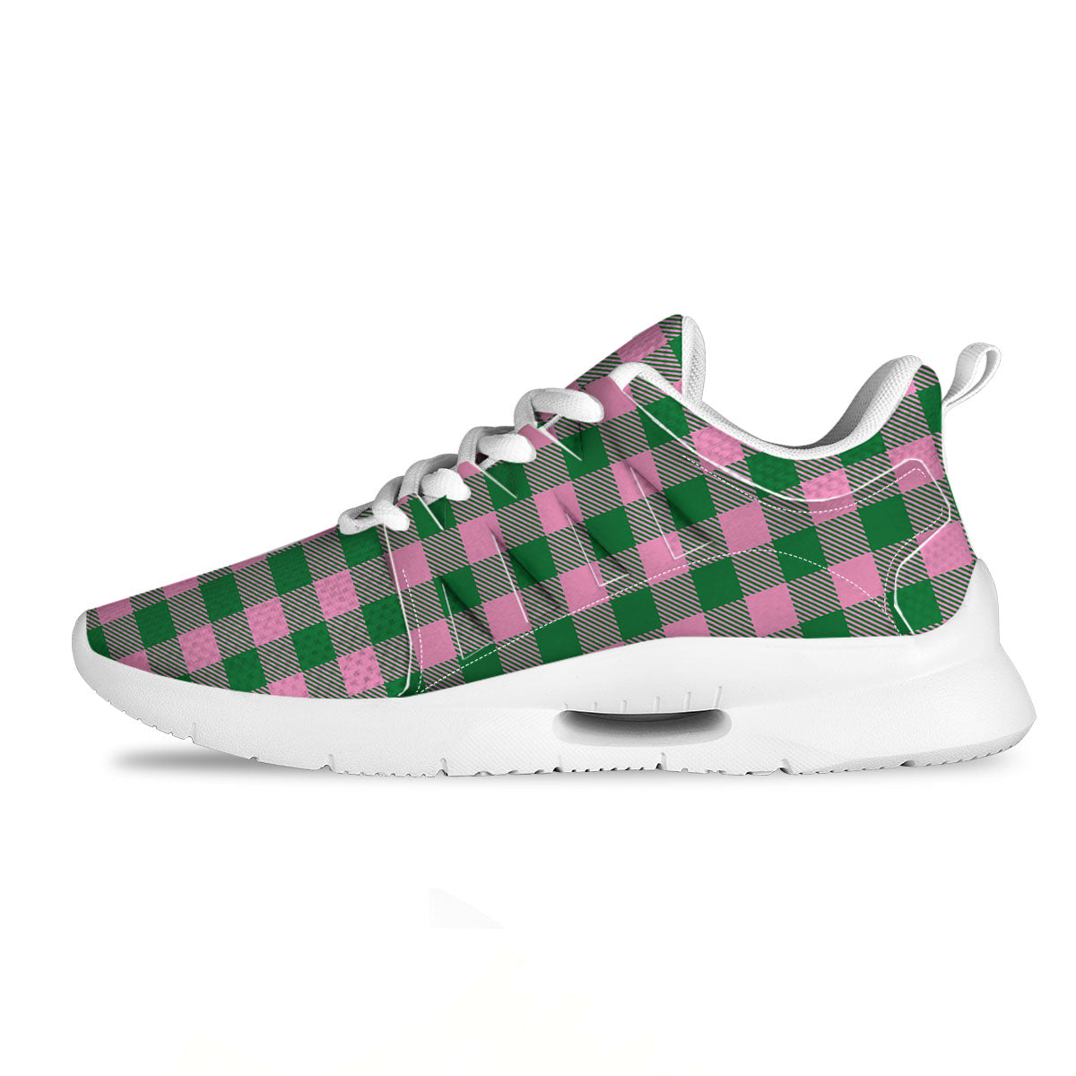 Green Pink And White Tartan Print Pattern Tennis Shoes-grizzshop