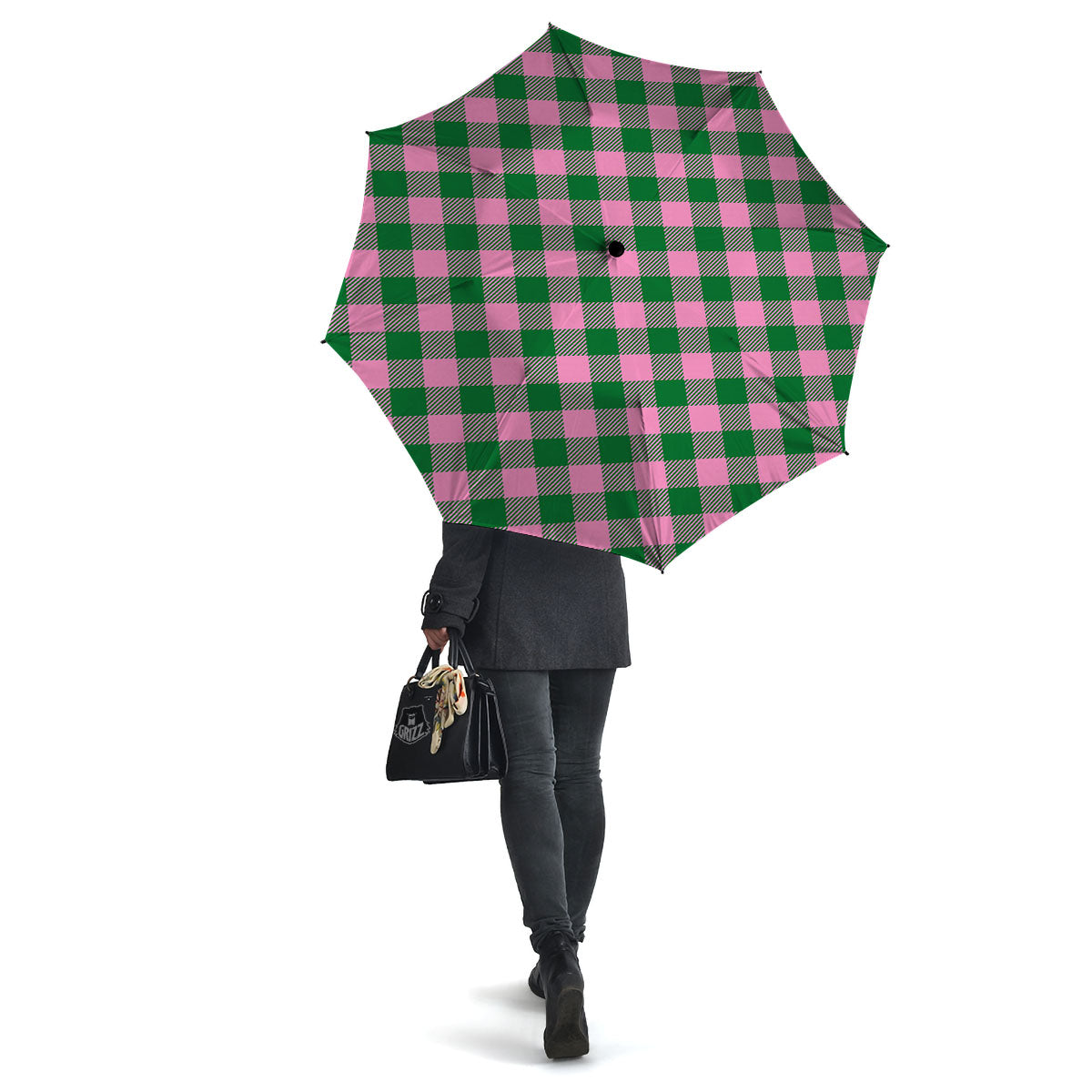 Green Pink And White Tartan Print Pattern Umbrella-grizzshop