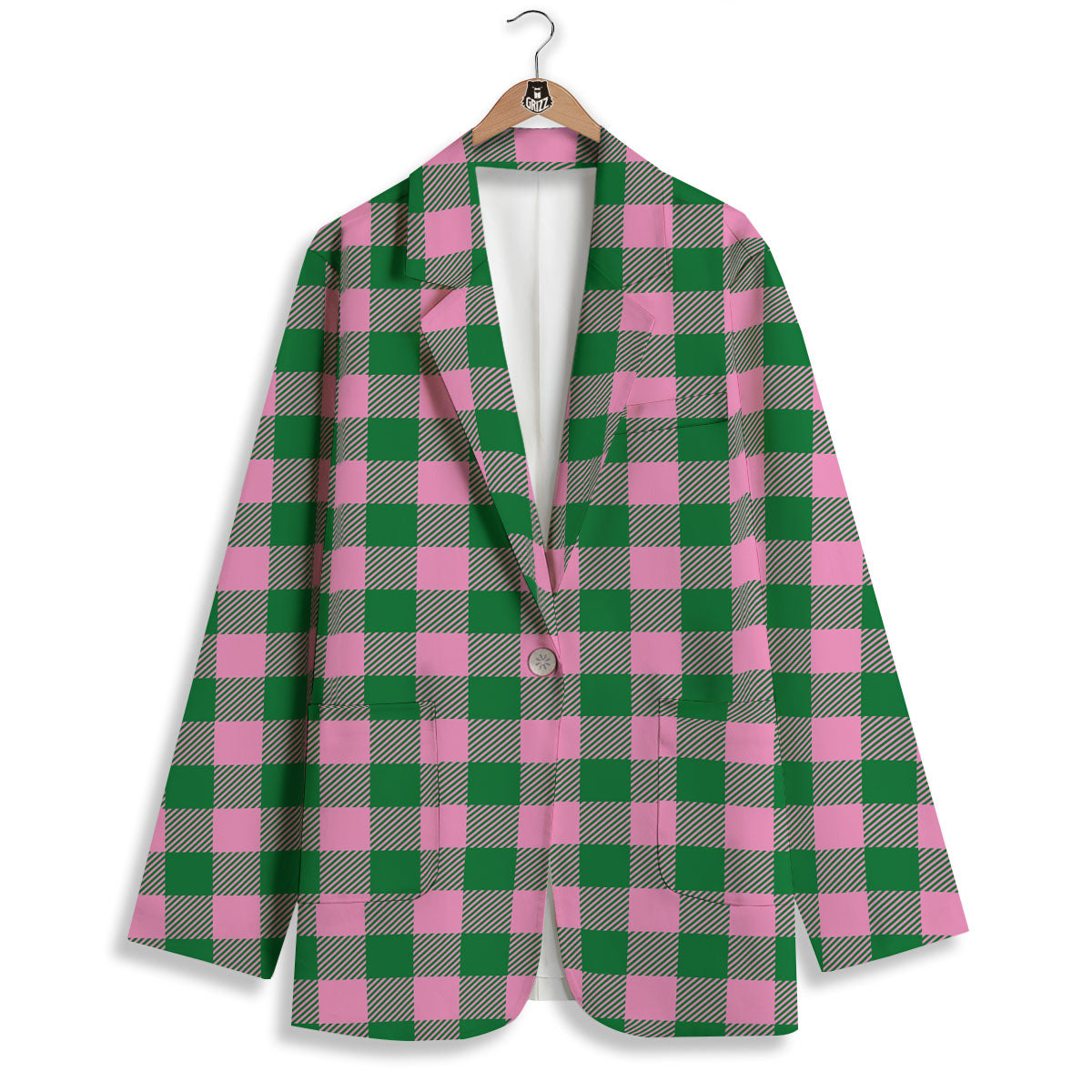 Green Pink And White Tartan Print Pattern Women's Blazer-grizzshop