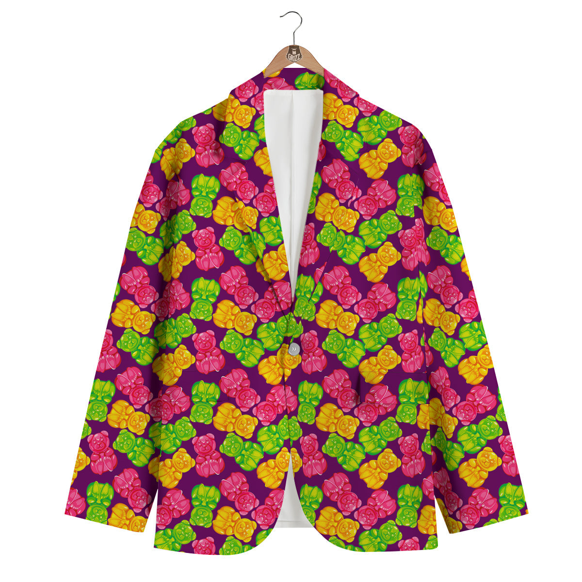 Green Pink And Yellow Gummy bear Print Pattern Men's Blazer-grizzshop