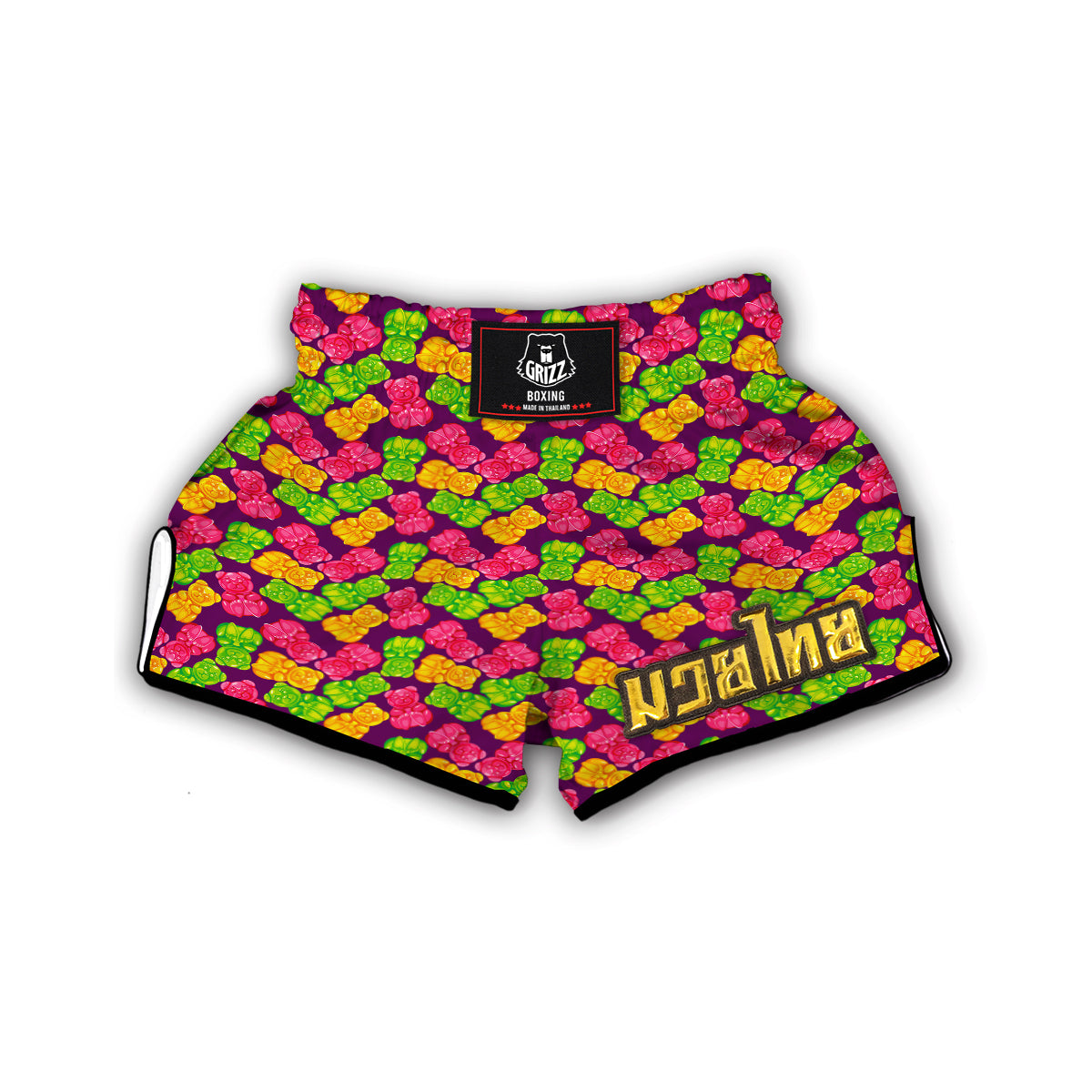 Green Pink And Yellow Gummy bear Print Pattern Muay Thai Boxing Shorts-grizzshop