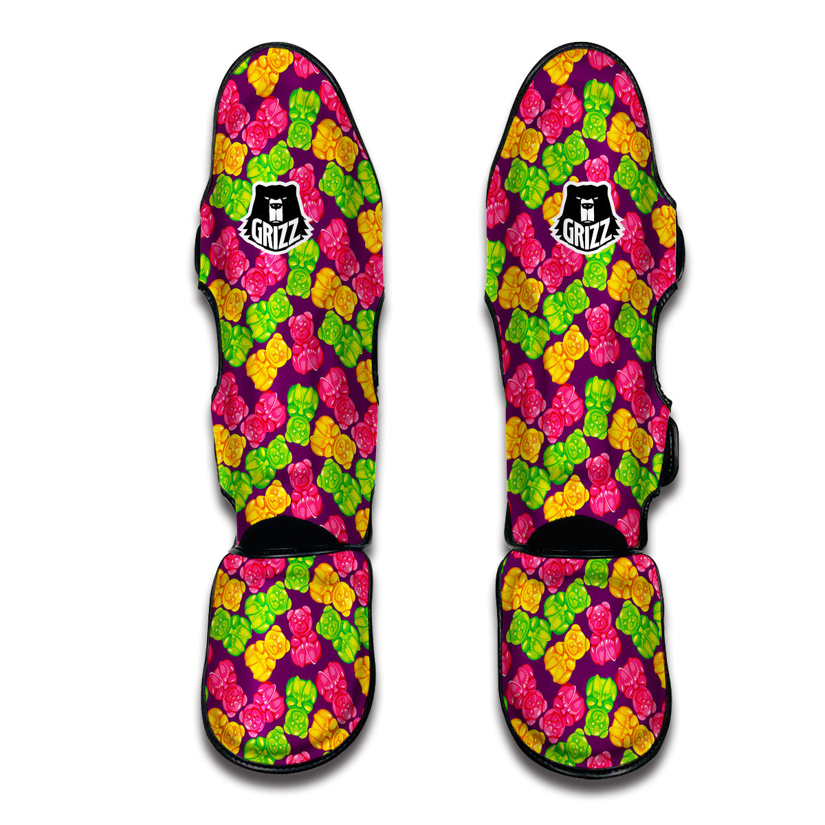 Green Pink And Yellow Gummy bear Print Pattern Muay Thai Shin Guards-grizzshop