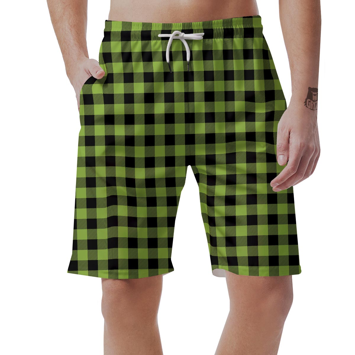 Green Plaid Men's Shorts-grizzshop