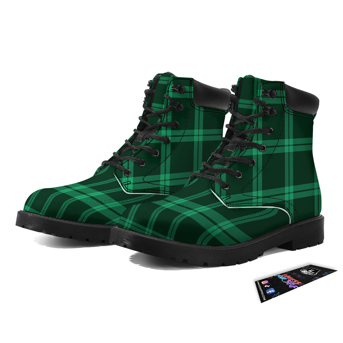 Green Plaid Print Boots-grizzshop