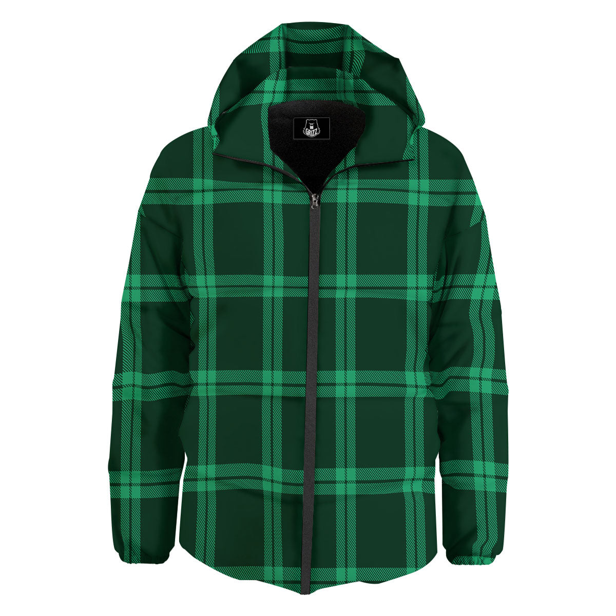 Green Plaid Print Down Jacket-grizzshop